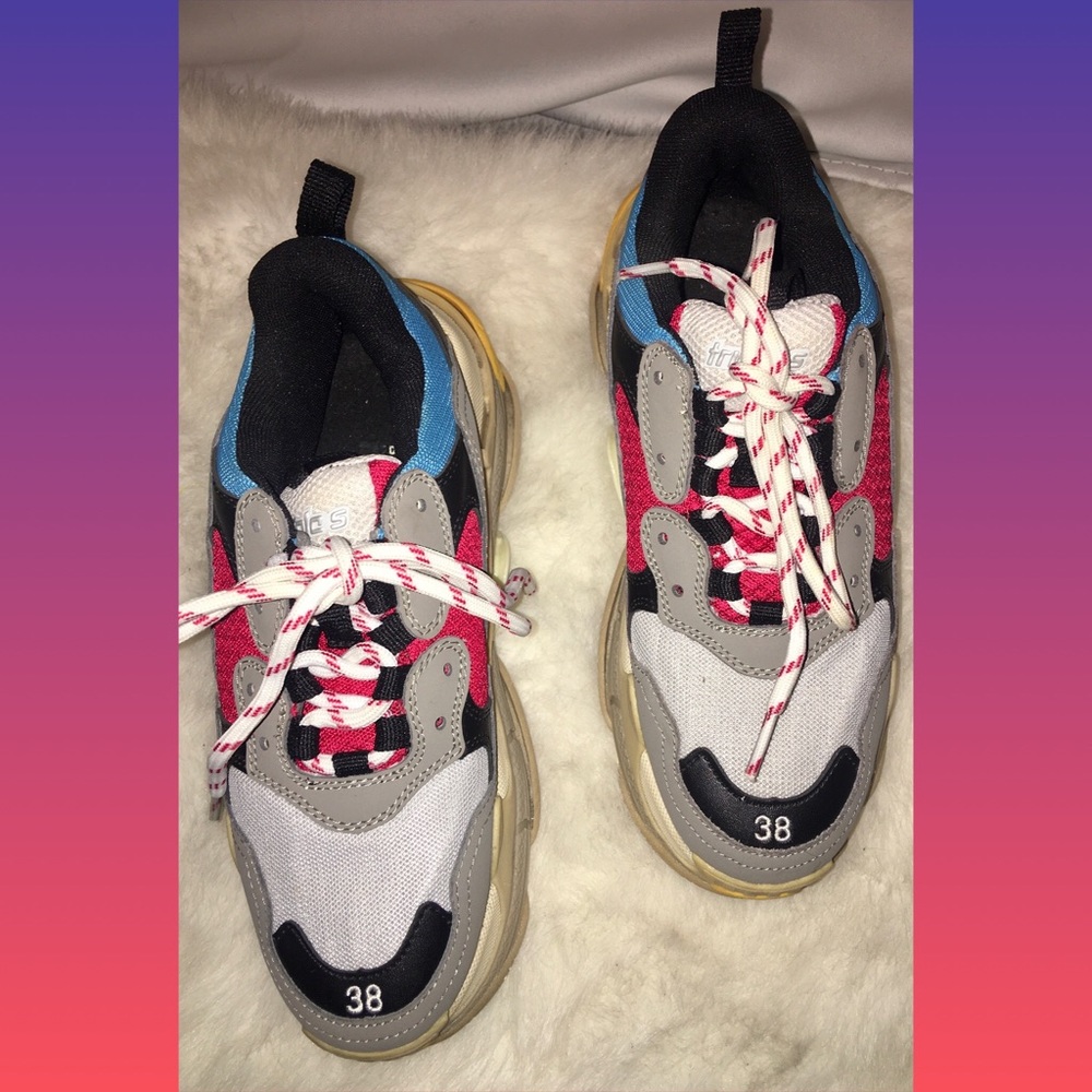 Balenciaga Triple S in gray red and blue